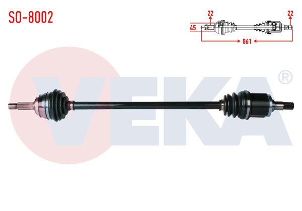 VEKA SO-8002 | Komple Aks Sağ On Skoda Favorit 135 1.3 Uzunluk 861mm 1989-1994