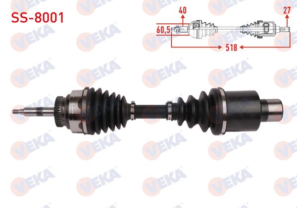 VEKA SS-8001 | Komple Aks Sol-Sağ On Uzunluk 518mm Ssangyong Ssangyong Rexton (Gab) 2.7 Xdı 2006-/ Acyton 2.0 Xdı 2007-2013 / Acyton Sport 2.0 Xdı 2011 -