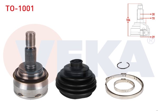 VEKA TO-1001 | Aks Kafası Sol-Sağ On Dıs 30X29x70 Uzunluk 186mm Toyota Toyota Hı-Lux VII Pick-Up Revo (_N1_) 2.4 D-2.8 D 2015 -