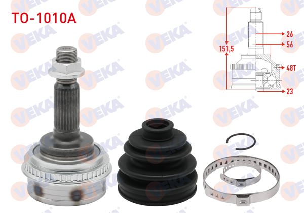 VEKA TO-1010A | Aks Kafası Sol-Sağ On Dıs Toyota Corolla (_E10_) 1.3İ Ee101 ABS'li 48 Dıs 26X23x56 Uzunluk 149.8mm 1992-1997