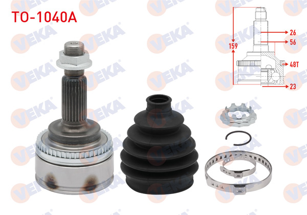 VEKA TO-1040A | Aks Kafası Sol-Sağ On Dıs Toyota Corolla (_E12_) 1.4 Vvt-I ABS'li 48 Dıs 26X23x56 Uzunluk 160 mm 2002-2007