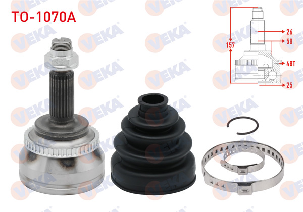 VEKA TO-1070A | Aks Kafası Sol-Sağ On Dıs Toyota Corolla (_E12_) 1.4 D-4D ABS'li 48 Dıs 25X26x58 Uzunluk 156,5 mm 2002-2007