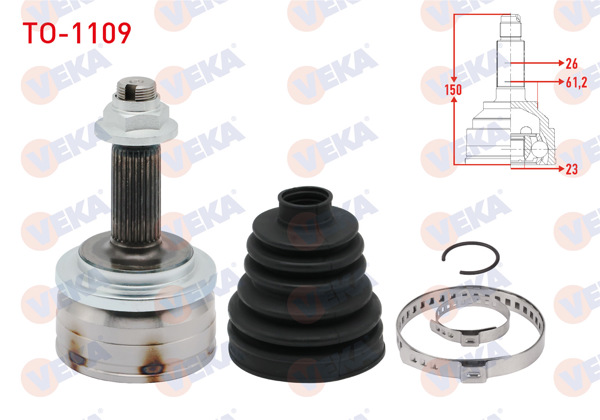 VEKA TO-1109 | Aks Kafası Sol-Sağ On Dıs Toyota Corolla (E15_) 1.4 D-4D 26X23x61,2 Uzunluk 147.65mm 2007-2012