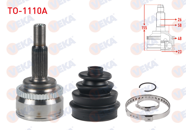 VEKA TO-1110A | Aks Kafası Sol-Sağ On Dıs ABS li 48 Dıs 26X23x58 155mm Uzunluk 155mm Toyota Corolla (_E12_) 1.4 Vvt-I-1.6 Vvt-I 2002-2007 / Avensis (T25) 1.6 Vvt-I-1.8İ 2003-2008