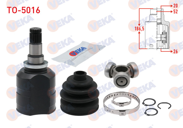 VEKA TO-5016 | Aks Kafası Sol Ön Ic Toyota Corolla 1.4 D-4D 20X26x52 Uzunluk 186,50mm 2012 -