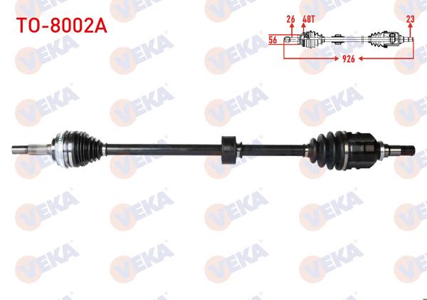 VEKA TO-8002A | Komple Aks Sağ On ABS'li 48 Dıs Uzunluk 926mm Toyota Corolla (_E10_) 1.6İ 1992-1997 / Corolla (_E11_) 1.6İ 16V 1997-2002