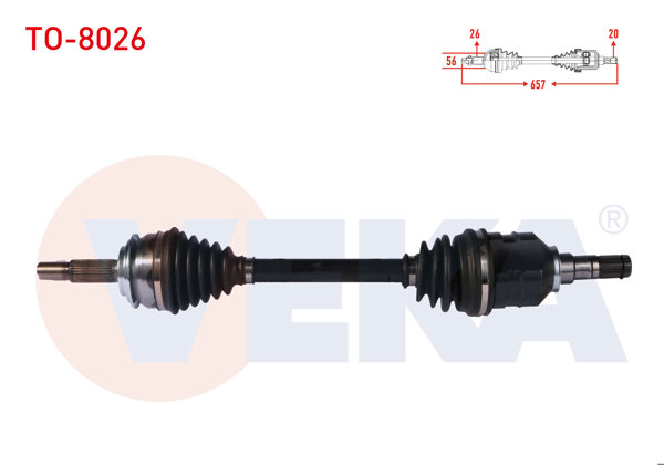 VEKA TO-8026 | Komple Aks Sol Ön Uzunluk 657 mm Toyota Yaris (P13) 1.4 D-4D A-T / M-T 2011 -