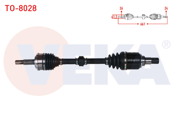 VEKA TO-8028 | Komple Aks Sol Ön Toyota C-Hr (_X1_) 1.8 Hybrid Uzunluk 661 mm 2016 -