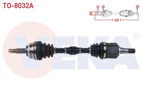 VEKA TO-8032A | Komple Aks Sol Ön ABS'li 48 Dıs Uzunluk 632mm Toyota Corolla (_E12_) 1.4 D-4D M-T 2002-2007
