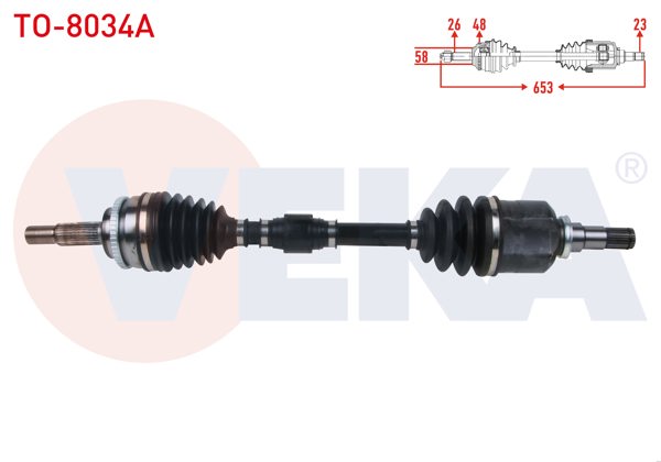 VEKA TO-8034A | Komple Aks Sol Ön Uzunluk 653mm ABS li 48 Dıs Toyota Avensis 1.6 Vvt-I 2000-2008