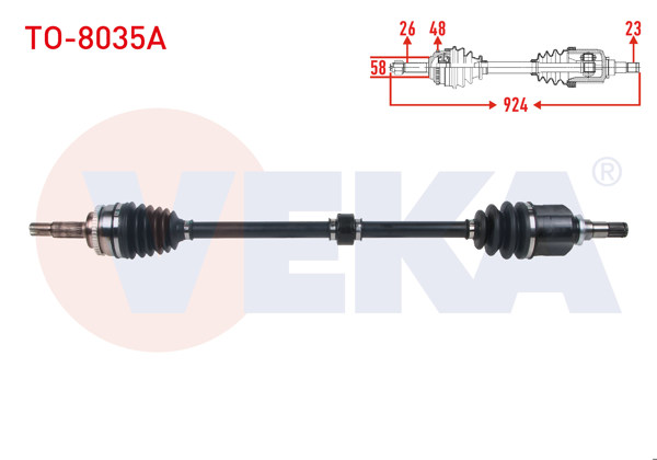 VEKA TO-8035A | Komple Aks Sağ On Uzunluk 924mm ABS'li 48 Dıs Toyota Avensis 1.6 Vvt-I 2000-2008