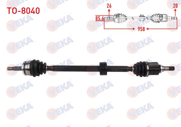 VEKA TO-8040 | Komple Aks Sağ On Uzunluk 958mm Toyota Avensis (T27) 1.6 Vvt-I 2008-2018