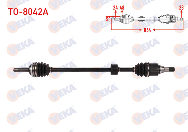 VEKA TO-8042A | Komple Aks Sağ On ABS'li 48 Dıs Uzunluk 864mm Toyota Yaris 1.0-1.4 D-4D 2003-2005 / Yaris Verso 1.3 1999-2005
