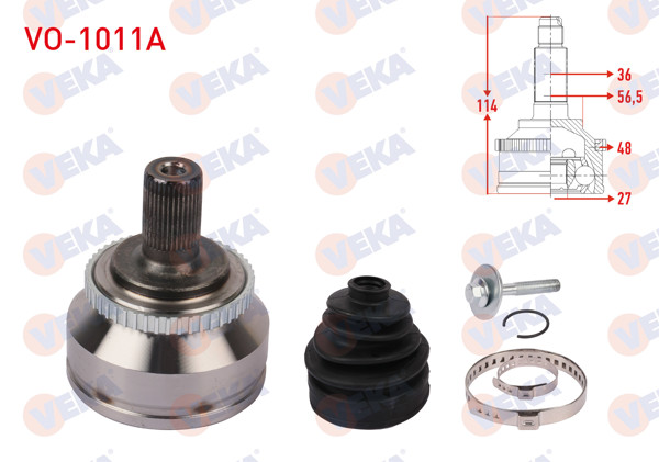 VEKA VO-1011A | Aks Kafası Sol-Sağ On Dıs ABS'li 48 Dıs Uzunluk 114mm Volvo S60 2.0 T A-T 2000-2010 / S80 I (Ts, Xy) 2.8 T6 A-T 1998-2006