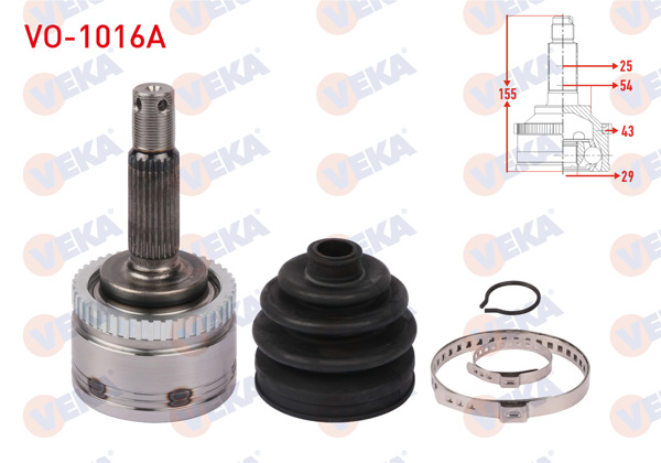 VEKA VO-1016A | Aks Kafası Sol Ön Dıs ABS'li 43 Dıs Uzunluk 155mm Volvo S40 I 1999-2003 / V40 I 1999-2004