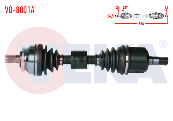 VEKA VO-8001A | Komple Aks Sol Ön Volvo S60 2.0 T A-T ABS'li 48 Dıs Uzunluk 526 mm 2000-2010