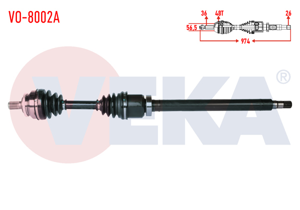 VEKA VO-8002A | Komple Aks Sağ On Volvo S60 2.0 T A-T ABS li 48 Dıs Uzunluk 974 mm 2000-2010
