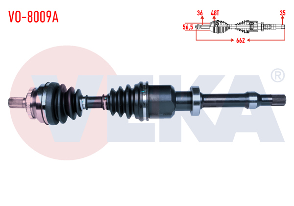 VEKA VO-8009A | Komple Aks Sağ On Volvo S80 I (Ts, Xy) 2.8 T6 A-T ABS'li 48 Dıs Uzunluk 662 1998-2006