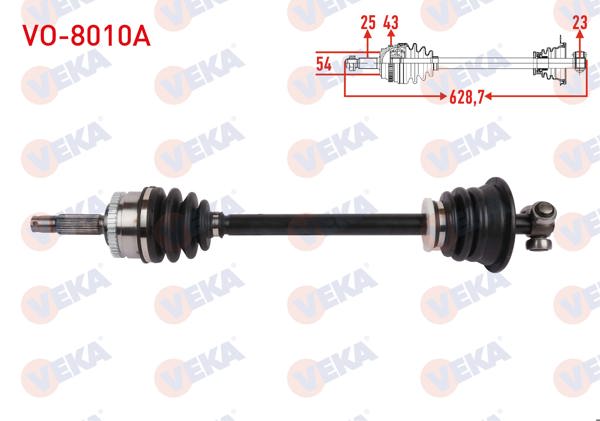 VEKA VO-8010A | Komple Aks Sol Ön ABS'li 43 Dıs Uzunluk 628,7mm Volvo S40 I 1999-2003 / V40 I 1999-2004 / M-T