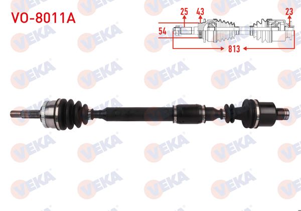 VEKA VO-8011A | Komple Aks Sağ On ABS li 43 Dıs Uzunluk 813mm Volvo S40 I 1999-2003 / V40 I 1999-2004
