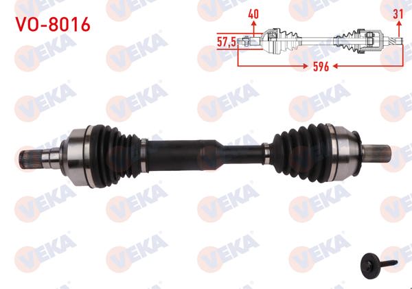 VEKA VO-8016 | Komple Aks Sol Ön Uzunluk 596mm Volvo Xc60 D3-D4-T5-T6 A-T 2015 -