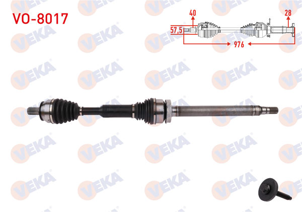VEKA VO-8017 | Komple Aks Sağ On Uzunluk 976mm Volvo Xc60 D3-D4-T5-T6 A-T 2015 -