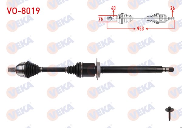 VEKA VO-8019 | Komple Aks Sağ On Uzunluk 953mm Volvo S60 II / V60 I / V70 III D2 A-T 2015 -
