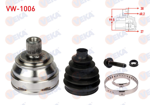 VEKA VW-1006 | Aks Kafası Sol-Sağ On Dıs Volkswagen Transporter IV (70Xb,70Xc,7Db,7Dw) 2.4 D 38X27x60,2 Uzunluk 99,5 mm 1990-2003