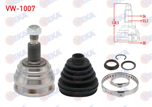 VEKA VW-1007 | Aks Kafası Sol-Sağ On Dıs Volkswagen Golf IV (1J1) 1.6İ 36X30x53 Uzunluk 138,3 mm 1997-2005