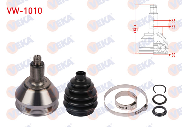 VEKA VW-1010 | Aks Kafası Sol-Sağ On Dıs Uzunluk 131mm Volkswagen Polo 1.4-1.6 A-T 2006-2009 / Skoda Fabia 1.6 A-T 2007-2014 / Seat Ibiza 1.6 A-T 2006-2009