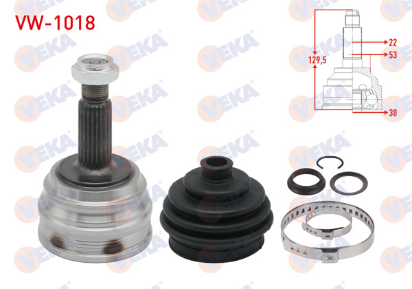 VEKA VW-1018 | Aks Kafası Sol-Sağ On Dıs Volkswagen Golf I (17) 1.6 22X30x53 Uzunluk 129 mm 1974-1985