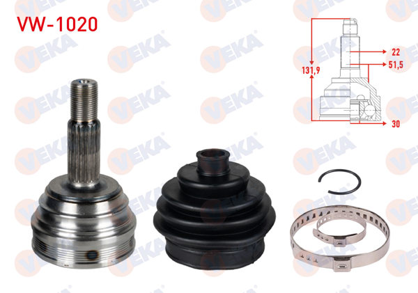 VEKA VW-1020 | Aks Kafası Sol-Sağ On Dıs Volkswagen Polo (9N_) 1.4İ 16V 22X30x51,5 Uzunluk 131,9 mm 2001-2012