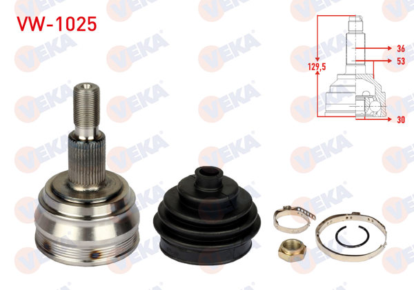 VEKA VW-1025 | Aks Kafası Sol-Sağ On Dıs Volkswagen Golf IV (1J1) 1.6İ 36X30x53 Uzunluk 129 mm 1997-2005