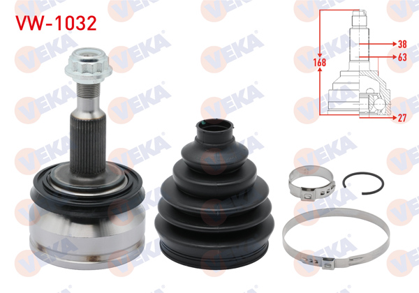 VEKA VW-1032 | Aks Kafası Sol-Sağ On Dıs 38X27x63 Uzunluk 168mm VW Transporter V 1.9 TDI 2003-2011 / Transporter VI 2.0 TDI 2011 -