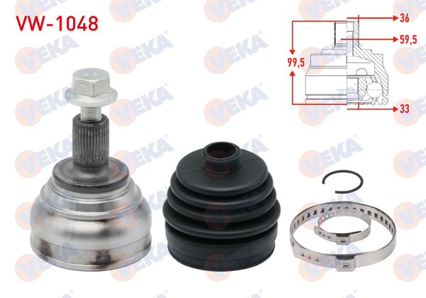 VEKA VW-1048 | Aks Kafası Sol-Sağ On Dıs Volkswagen Golf VI (5K1) 1.4 TSI 36X33x59,5 Uzunluk 99,5mm 2008-2013