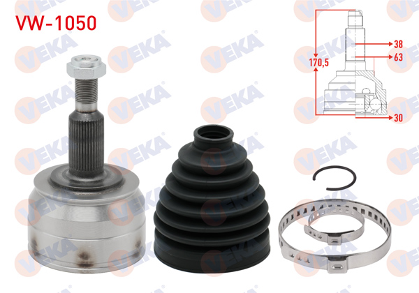 VEKA VW-1050 | Aks Kafası Sol-Sağ On Dıs Volkswagen Transporter VI 2.0 TDI M-T 38X30x63 Uzunluk 170,5 mm 2015 -