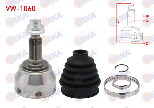 VEKA VW-1060 | Aks Kafası Sol-Sağ On Dıs Volkswagen Touareg (7La,7L6,7L7) 3.0 V6 TDI 30X27x64 Uzunluk 167mm 2002-2010