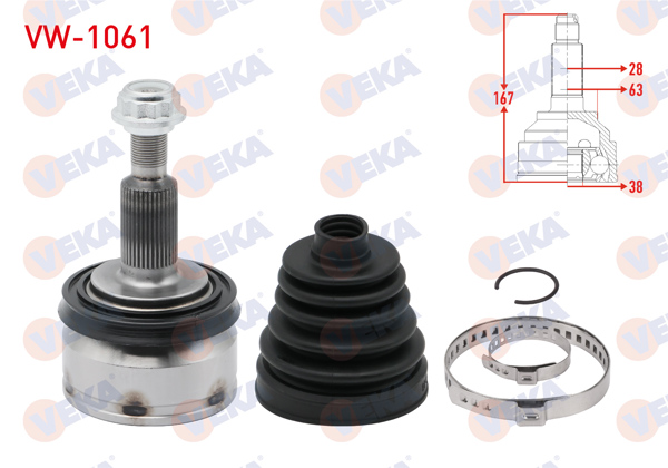 VEKA VW-1061 | Aks Kafası Sol-Sağ On Dıs Volkswagen Transporter VI 2.0 TDI M-T 38X28x63 Uzunluk 167mm 2009 -