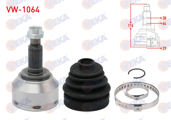 VEKA VW-1064 | Aks Kafası Sol-Sağ On Dıs Volkswagen Touareg (7La,7L6,7L7) 5.0 V10 TDI 30X29x64 Uzunluk 176 mm 2002-2010