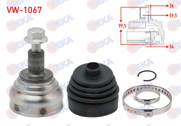 VEKA VW-1067 | Aks Kafası Sol-Sağ On Dıs 36X34x59,5 Uzunluk 99,5mm Volkswagen Passat (3G2) 1.4 TSI M-T 2014-/ Skoda Superb (3V3) 1.4 TSI M-T 2015 -
