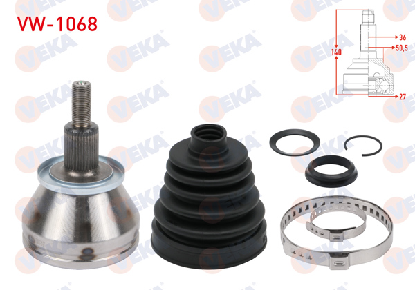VEKA VW-1068 | Aks Kafası Sol-Sağ On Dıs 36X27x50,5 Uzunluk 140mm Polo 1.2 TSI-1.4 TDI-1.6 TDI 09-/ Fabia 1.4 TSI 10-14 / Rapid 1.0 TSI-1.6 TDI / Ibiza 1.9 TDI 02-09 / Ibiza 1.0 TSI-1.4 TDI 15-17 / Toledo 1.4 TDI-1.6 TDI 12 -