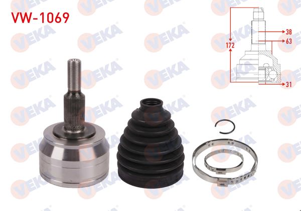 VEKA VW-1069 | Aks Kafası Sol-Sağ On Dıs 38X31x63 Uzunluk 172mm Volkswagen Transporter T6 2.0 TDI M-T 2015 -