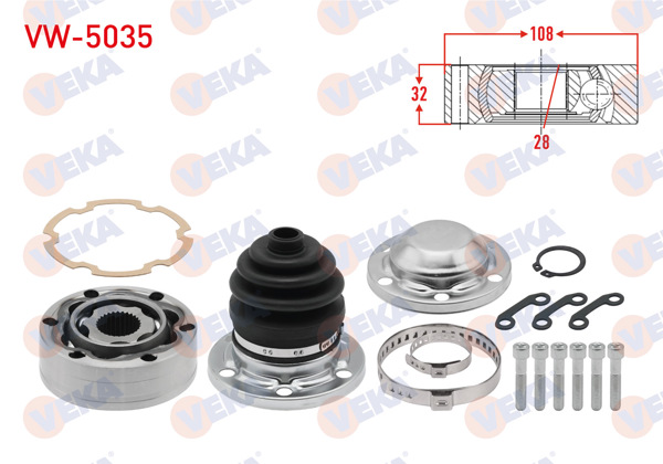 VEKA VW-5035 | Aks Kafası Sol Ön Ic 28X32x108 Volkswagen Transporter V (7Ha,7Hh,7Ea,7Eh) 1.9 TDI 2003-2011