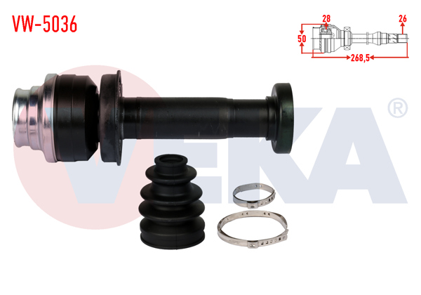 VEKA VW-5036 | Aks Kafası Sağ On Ic Volkswagen Transporter V (7Ha,7Hh,7Ea,7Eh) 1.9 TDI 26X28x50 Uzunluk 268.5mm 2003-2011