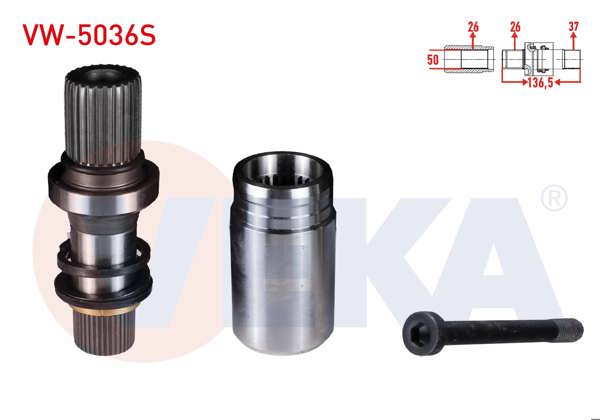 VEKA VW-5036S | Aks Kafası Sağ On Ic Freze Ek Mili Kit 26X37x50 Uzunluk 136,5mm VW Transporter T5 1.9 TDI 105 Hp 5 İleri 2003-2011