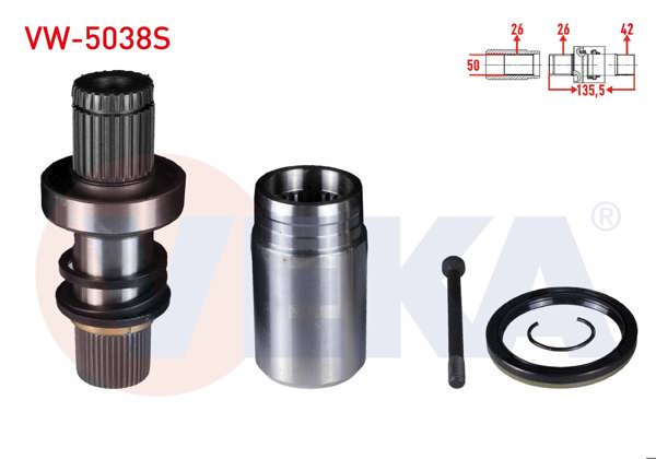 VEKA VW-5038S | Aks Kafası Sağ On Ic Freze Ek Mili Kit 26X42x50 Uzunluk 135,5mm VW Transporter V 2.5 TDI M-T 2003-2011 / Transporter VI 2.0 TDI-2.0 Bıtdı 2011 -