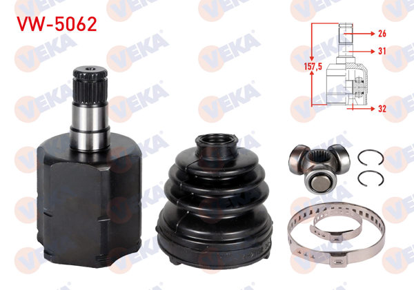 VEKA VW-5062 | Aks Kafası Sol-Sağ On Ic Volkswagen Golf V (1K1) 1.6İ A-T 26X32x31 Uzunluk 157,5 mm 2003-2009