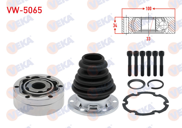 VEKA VW-5067 | Aks Kafası Sol Ön Ic 33X34x100 VW Golf III (1H1) 91-99 / Golf IV (1J1) TDI 97-05 / Golf V (1K1) 03-09 / Jetta II 82-92 / Jetta III (1K2) 05-10 / Passat (3A2) 1988-1997 / Passat (362) 08-12