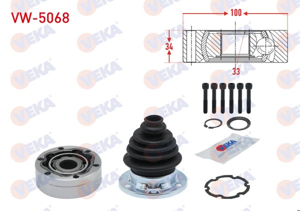 VEKA VW-5068 | Aks Kafası Sağ On Ic 33X34x100 Volkswagen Golf III (1H1) 1.9 D 1991-1999