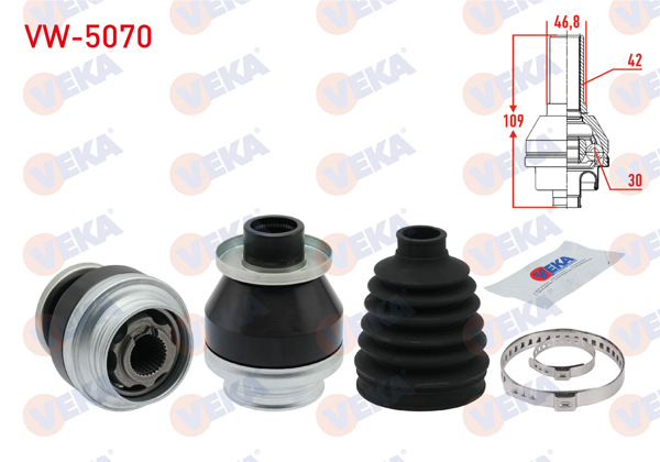 VEKA VW-5070 | Aks Kafası Sol Ön Ic Volkswagen Transporter VI 2.0 TDI M-T 42X30x47 Uzunluk 109 mm 2015 -